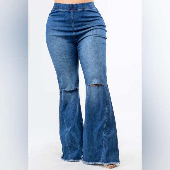 High Waist Denim Flare Pants - Picture 5 of 7